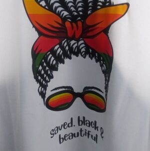 NWOT- Women's Graphic Tee - White with Colorful Design; Saved: Black & Beautiful